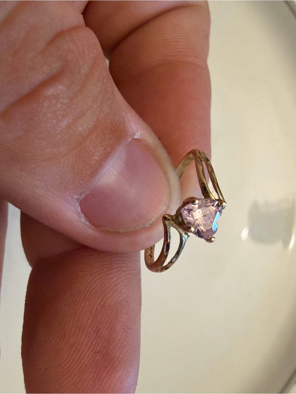 Heart-Cut Pink Cz Stone 10k Gold Ring size 6
